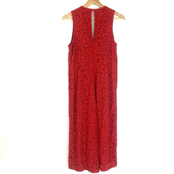 Anthropologie Red Lace Jumpsuit with Cropped Wide-Leg - Picture 6 of 14